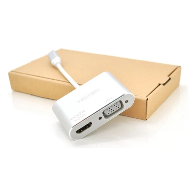Концентратор VEGGIEG USB-C 2-in-1 HDMI + VGA 0.1m silver (TC02)