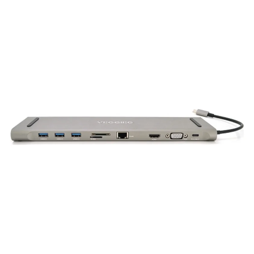 Концентратор VEGGIEG USB-C 8-in-1 USB-C + 3xUSB 3.0 + HDMI + VGA + 3.5mm + SD/TF + RJ45 0.1m silver (TC10)
