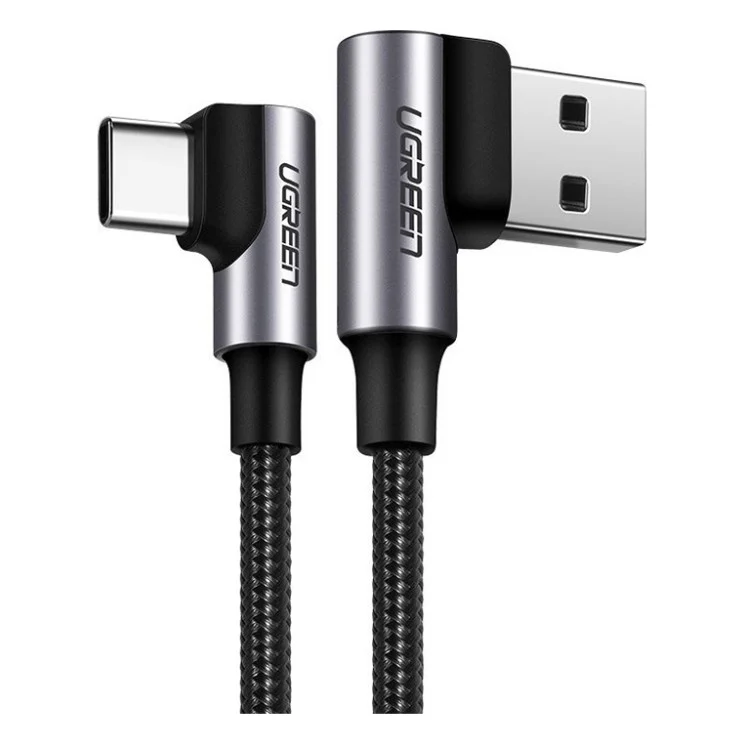 Кабель Ugreen US176 USB to Type-C 3A 90° corner 0.5m Black (20855)