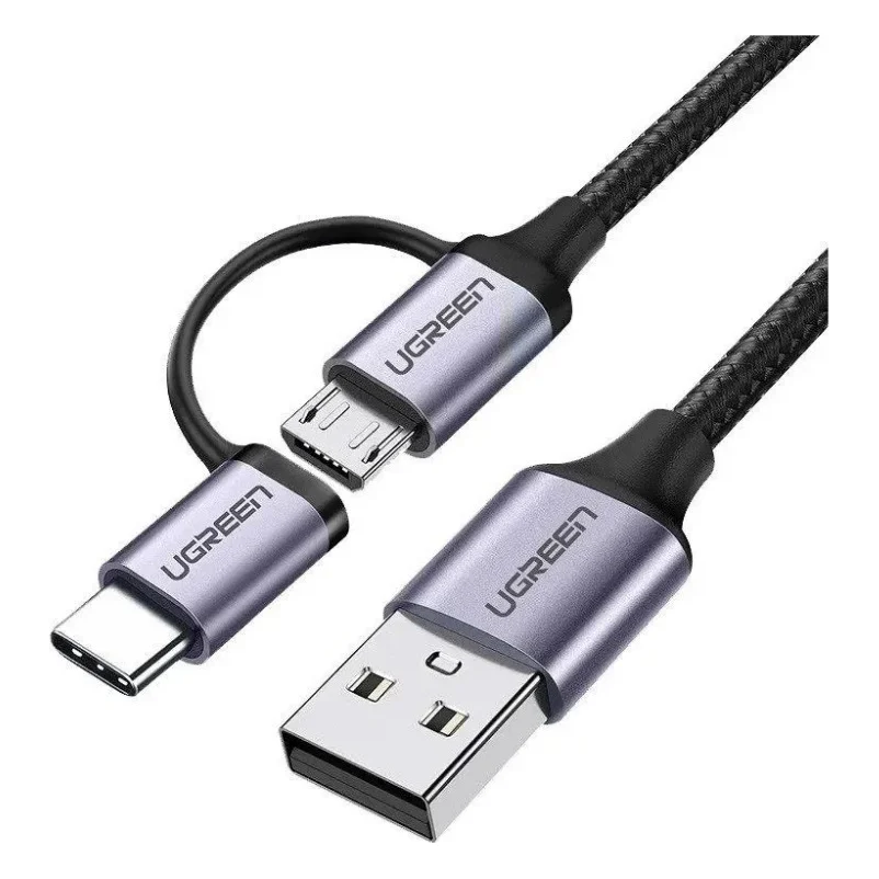 Дата кабель USB 2.0 AM to USB-C + Micro 5P 1.0m 3A US177 black Ugreen (30875)