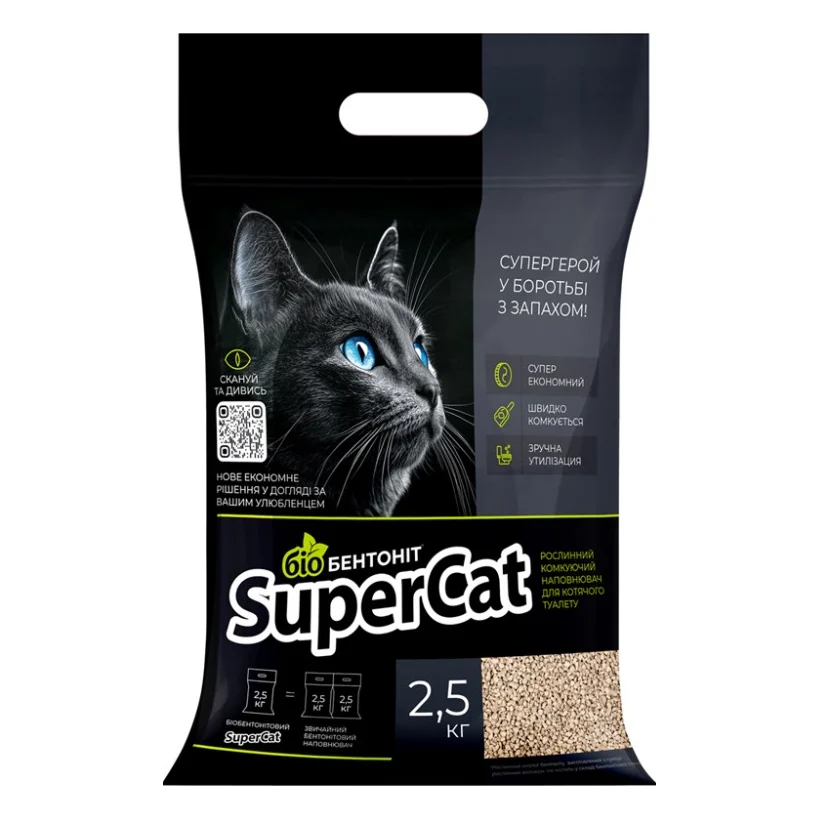 Наповнювач для туалету Super Cat Рослинний біобентоніт комкуючий 2.5 кг (3533)