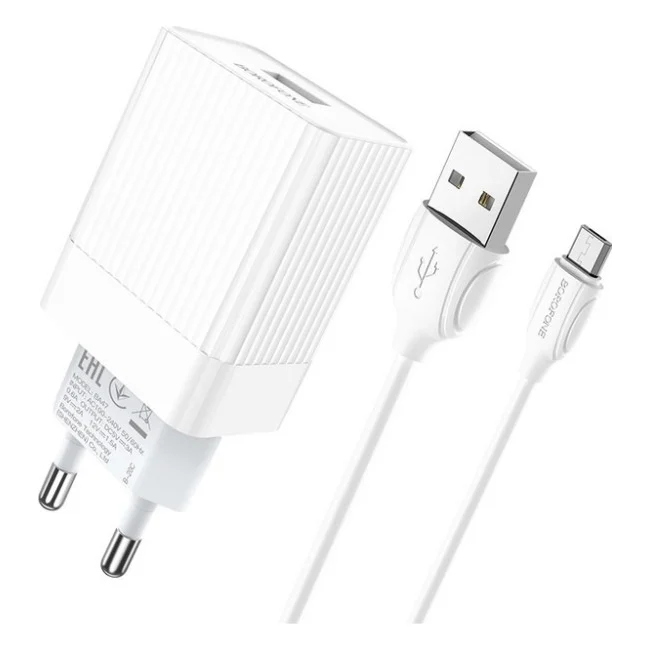 Зарядний пристрій BOROFONE BA47A USB QC3.0 18W with microUSB to USB-A cable White (6931474728302)