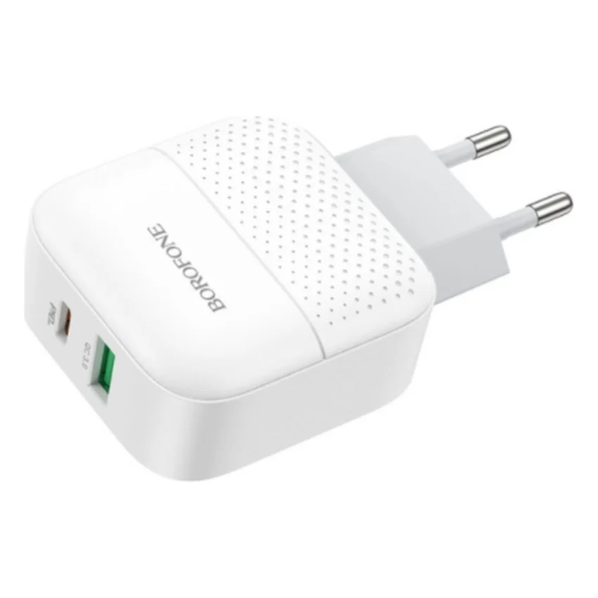 Зарядний пристрій BOROFONE BA46A USB-C PD + USB QC3.0 18W white (6931474727343)