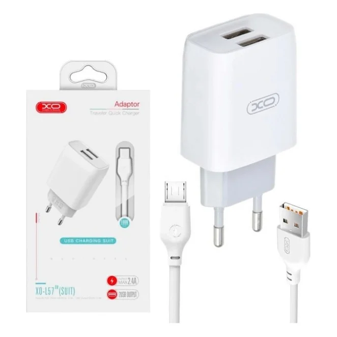 Зарядний пристрій XO 2xUSB 2.4A + cable USB to Micro 5P white (L57-M-WH) — фото 5