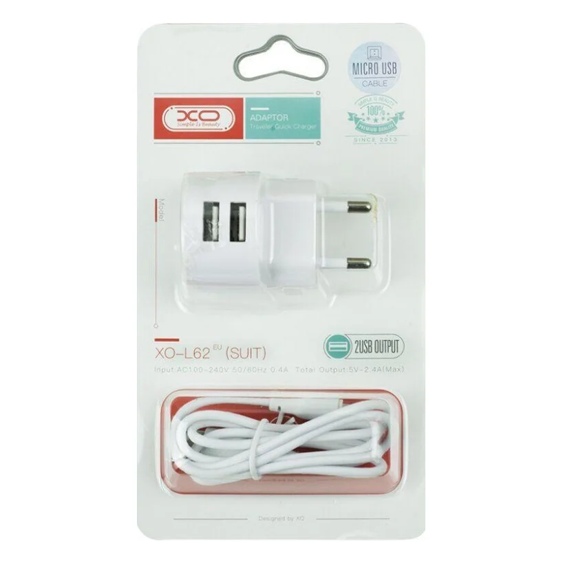 Зарядний пристрій XO 2xUSB 2.4A + cable USB to Micro 5P white (L62-M-WH) — фото 3