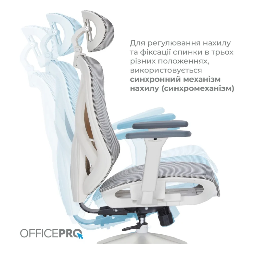 Офісне крісло OfficePro Atlas White/Light Gray (OC630-W-LG-LG) — фото 11