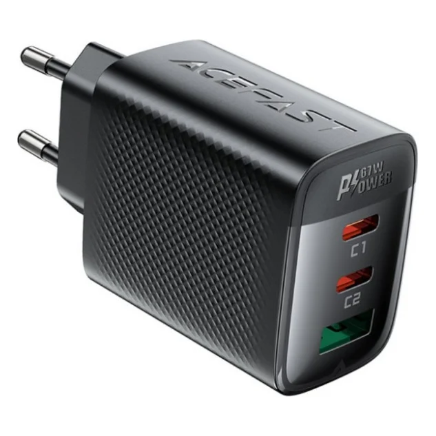 Зарядний пристрій Acefast 2xUSB-C + 1xUSB 67W GaN black (6974316284048)