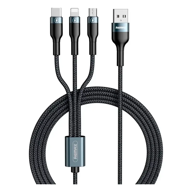 Кабель Remax RC-186th Speed Combo 3-in-1 USB to Lightning+microUSB+Type-C 2.1A 1.2m Black