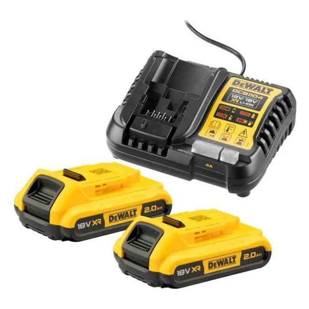 Набір акумулятор + зарядний пристрій DeWALT 12V/18V, исход. ток 4A, 0.5 кг, 18В XR Li-Ion 2x2Ah (DCB1104D2)