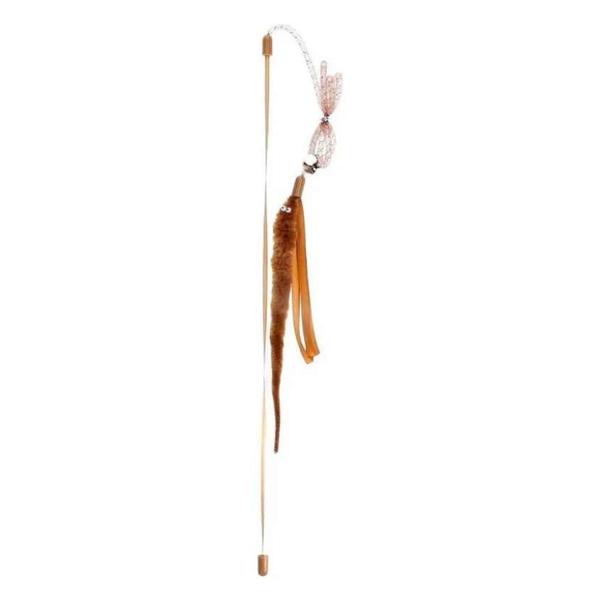 Іграшка для котів Hippie Pet Вудка з хробачком коричнева 48 см (HIPCW2401002RU)