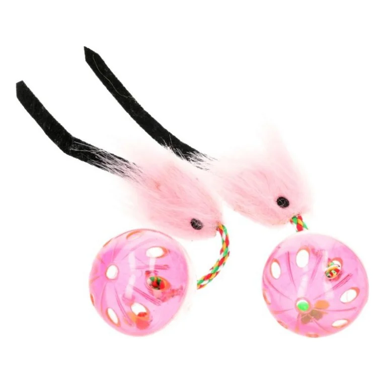 Іграшка для котів Hippie Pet М'ячики з мишкою рожеві 26 см 2 шт (HIPCT18026RO)