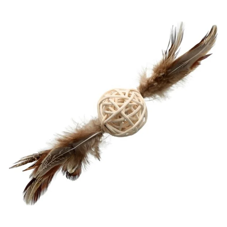 Іграшка для котів Hippie Pet М'ячик з ротангу з пір'ям 14 см (HIPCT2304072)