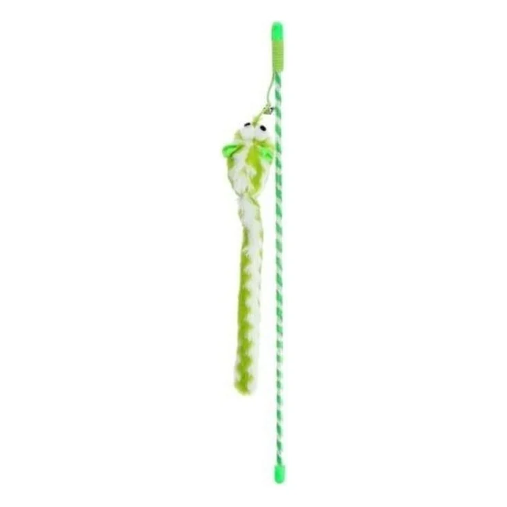 Іграшка для котів Hippie Pet Вудка з довгохвостиком зелена 46 см (HIPCW16021G)