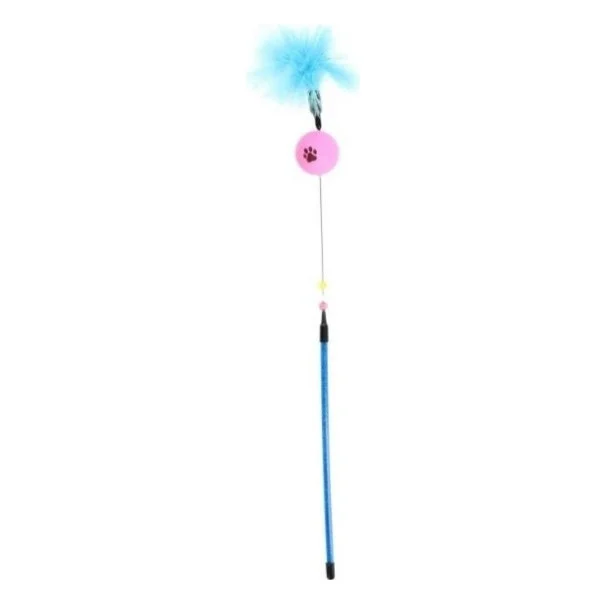 Іграшка для котів Hippie Pet Вудка з пір'ям синя 48 см (HIPCW17062M)
