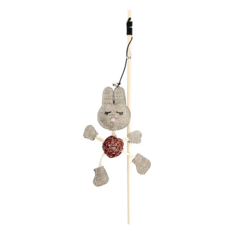Іграшка для котів Hippie Pet Вудка з кроликом коричнева 40 см (HIPCW2303010-2)