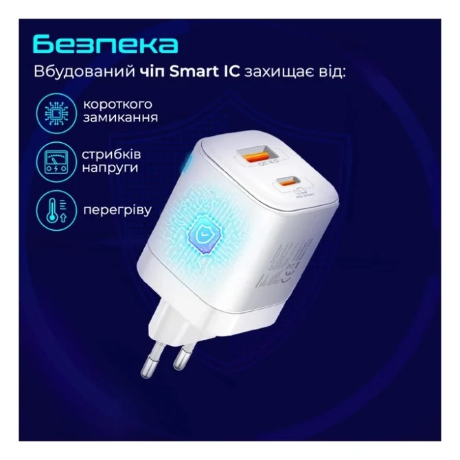 Зарядний пристрій Promate USBC PD25W + USBA QC3.0 18W White (powerport-25ac.white) — фото 7