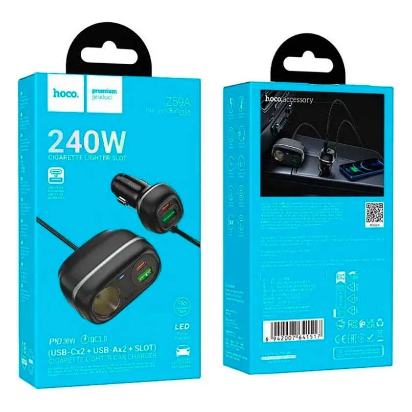 Зарядний пристрій HOCO HOCO Z59A Rank 96W 2xUSB + 2xUSB Black (6942007641517) — фото 6