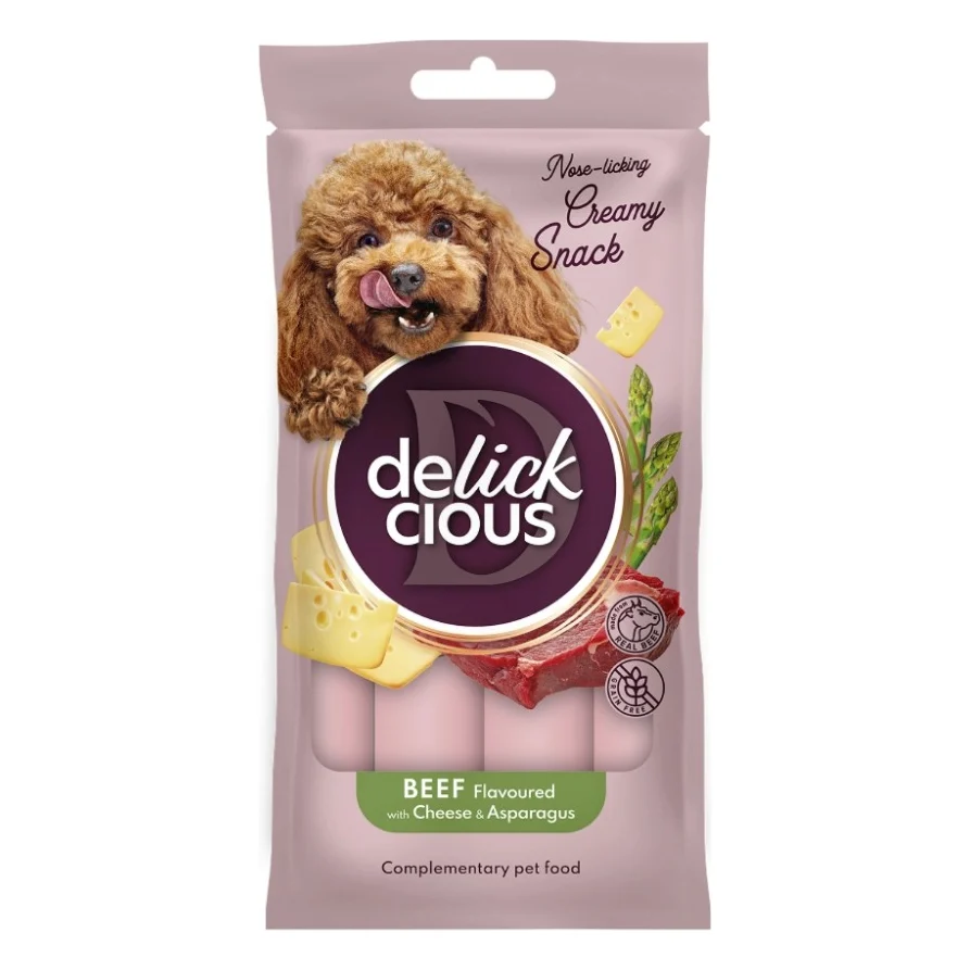 Ласощі для собак Delickcious яловичина з додаванням сиру та спаржі 4х15 г (4820269145429)