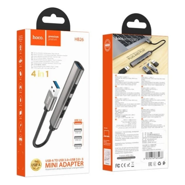 Концентратор HOCO USB to USB 3.0 + 3xUSB 2.0 metal gray (6931474765468) — фото 5