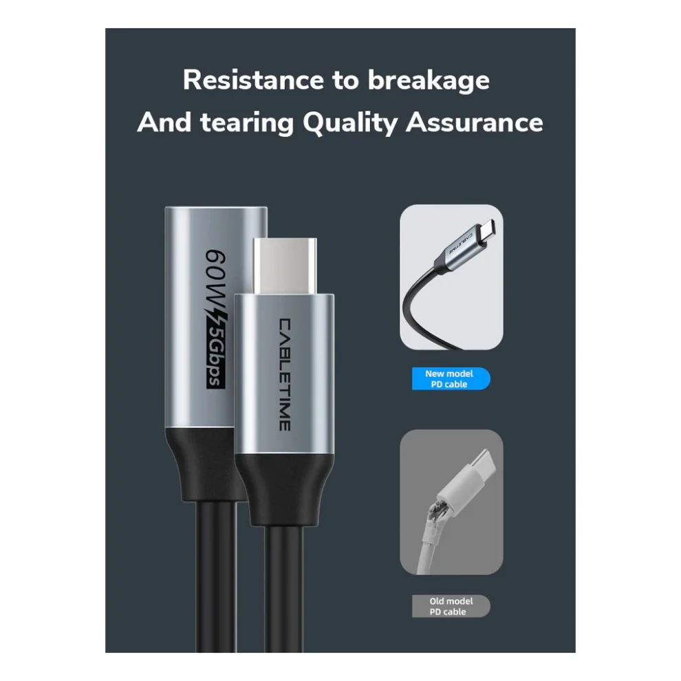 Дата кабель USB-C M to USB-C F 0.5m 5Gbps 60W 4K60Hz Cabletime (CA913664) — фото 7