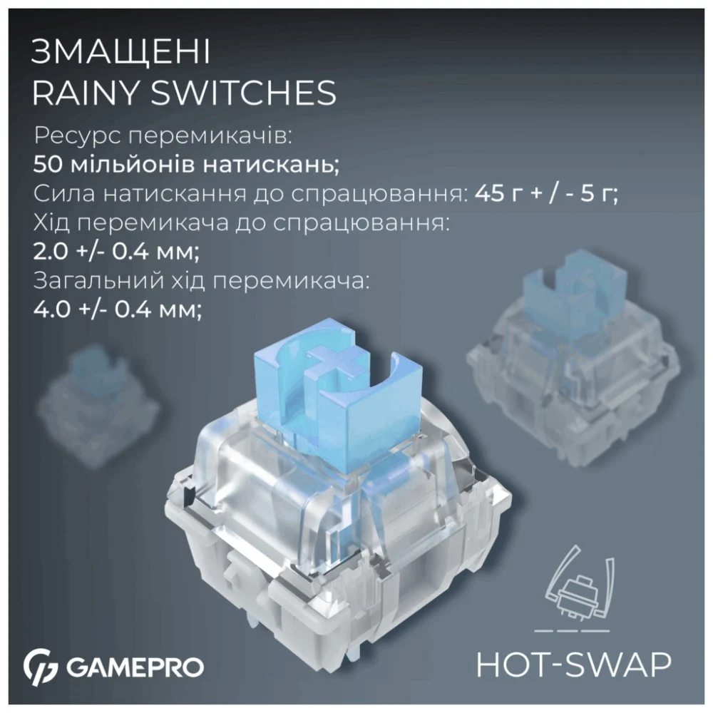 Клавіатура GamePro Asgard Valhalla Pro MK160B-D-Pro Rainy Switch Wireless/Bluetooth/USB UA Black (MK160B-D-Pro) — фото 8