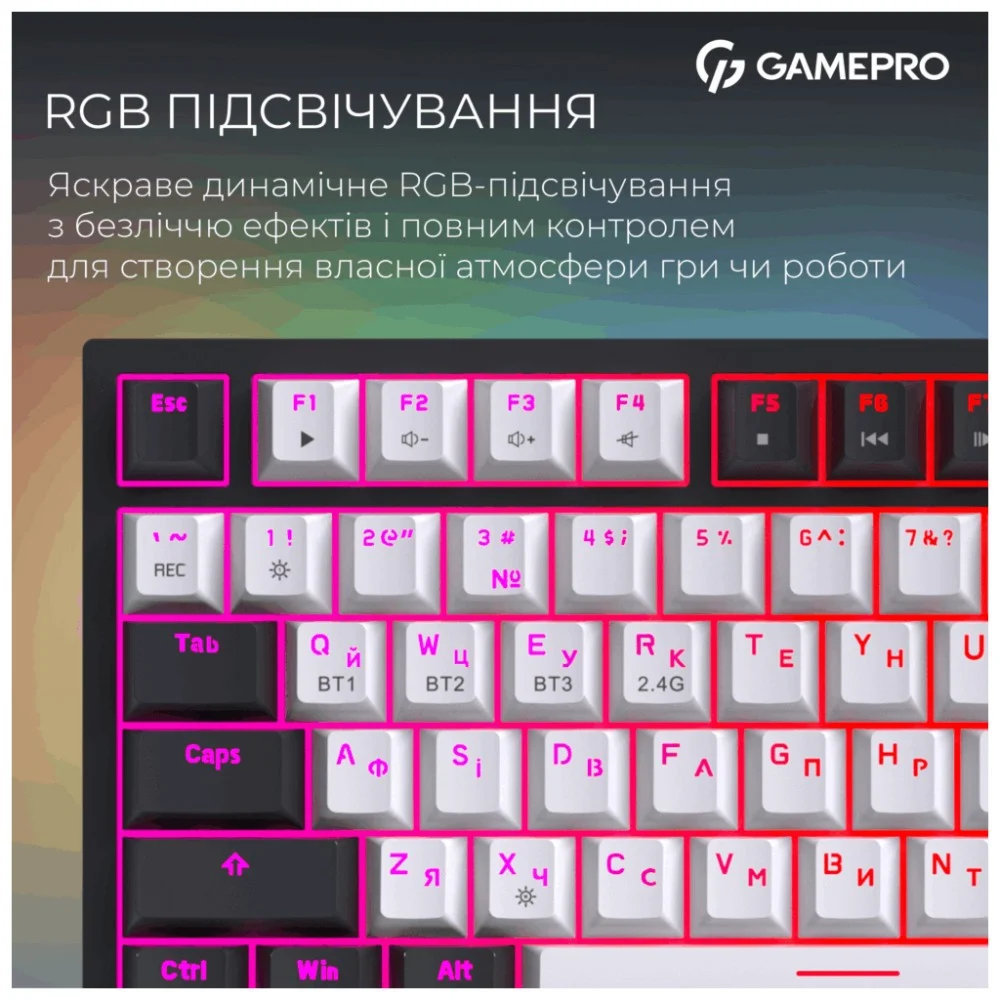 Клавіатура GamePro Asgard Valhalla Pro MK160B-D-Pro Rainy Switch Wireless/Bluetooth/USB UA Black (MK160B-D-Pro) — фото 10