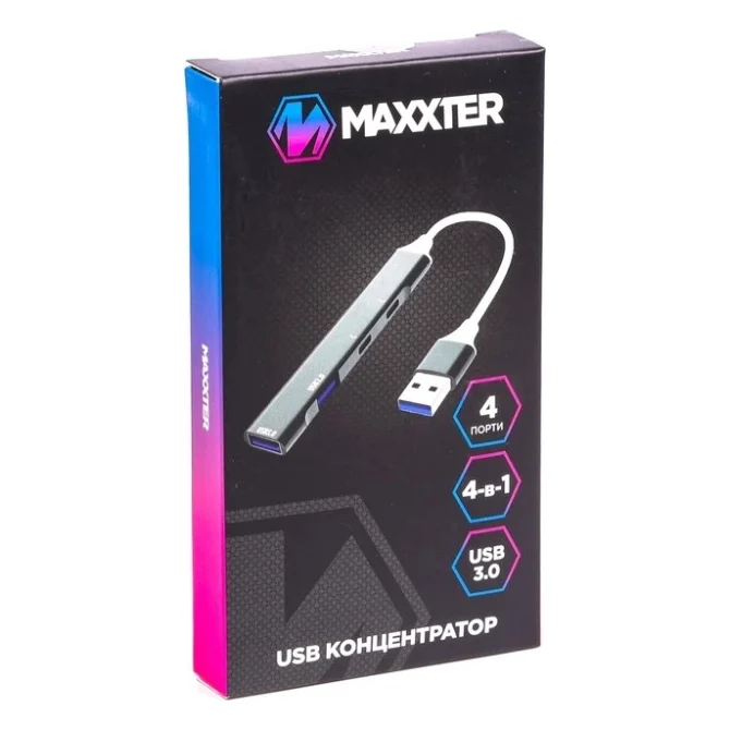 Концентратор Maxxter USB 3.0 to 1xUSB 3.0 + 1xUSB 2.0 + 2xUSB-C (HU3A-4P-03) — фото 4