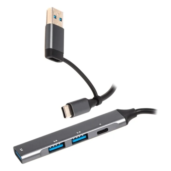 Концентратор Maxxter USB-C + USB-A to 1xUSB 3.0 + 2xUSB 2.0 + 1xUSB-C (HU3C-4P1CN-01)
