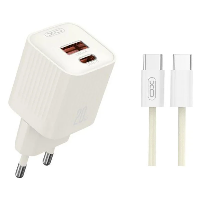 Зарядний пристрій XO L147 double USB-A/USB-C 20W 3A with Type-C to Type-C cable Beige