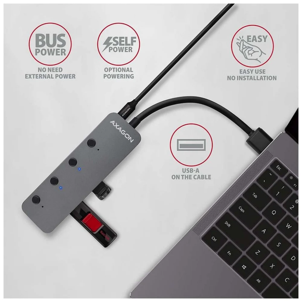 Концентратор AXAGON USB 3.1 to 4xUSB 3.0 0.2m switch black (HUE-MSA) — фото 4
