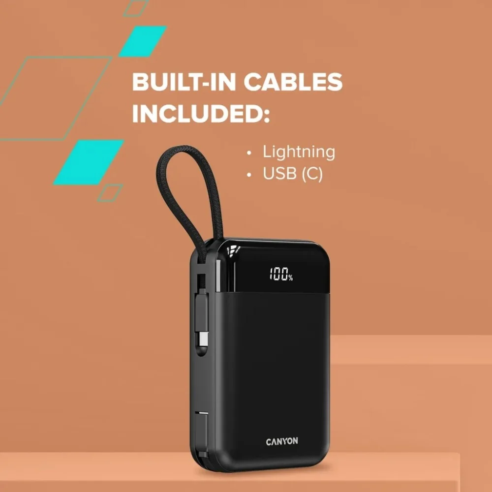 Батарея універсальна Canyon 20000mAh OnPower 204 PD/20W Built-in Lightning Cable (CNS-CPB204B) — фото 8
