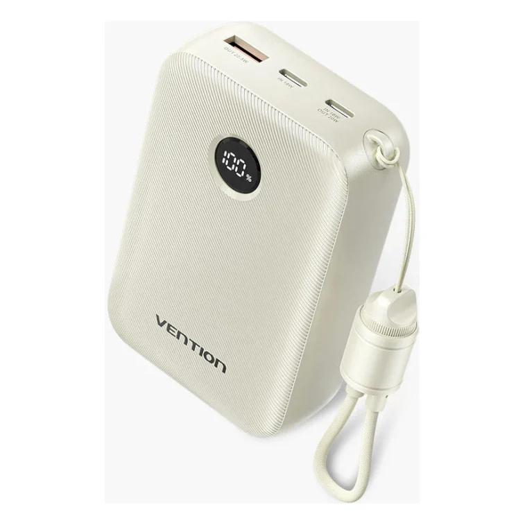 Батарея універсальна Vention 20000mAh 22.5W Fast Charging USB-A 2xUSB-C with built-in USB-C cable Beige (FKBN0-C)