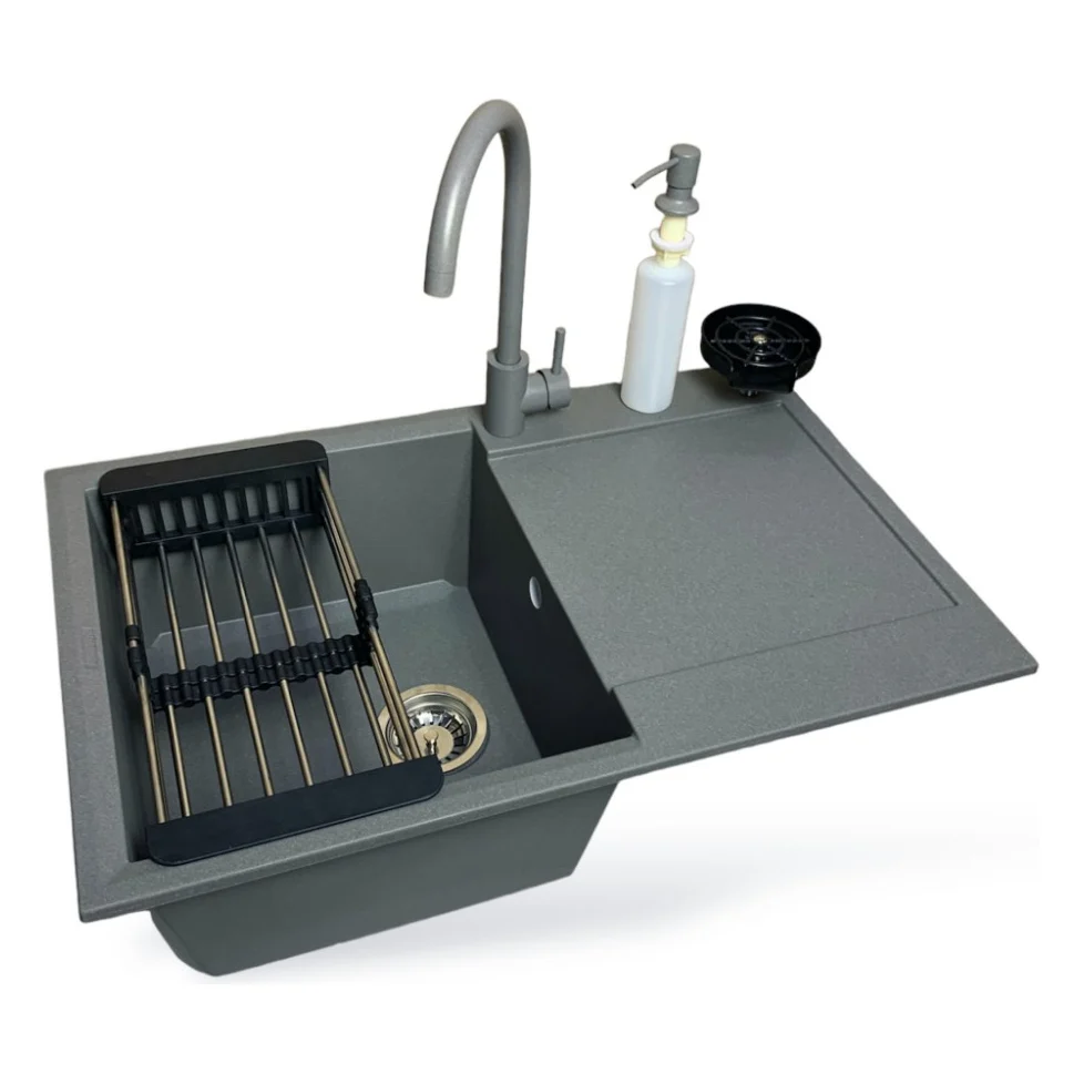 Мийка кухонна Adamant Horizon сірий + змішувач + дозатор (1824296901504)
