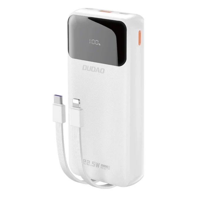 Батарея універсальна Dudao K15Pro 20000mAh PD/22.5W QC with built-in cables White (6977196682447)