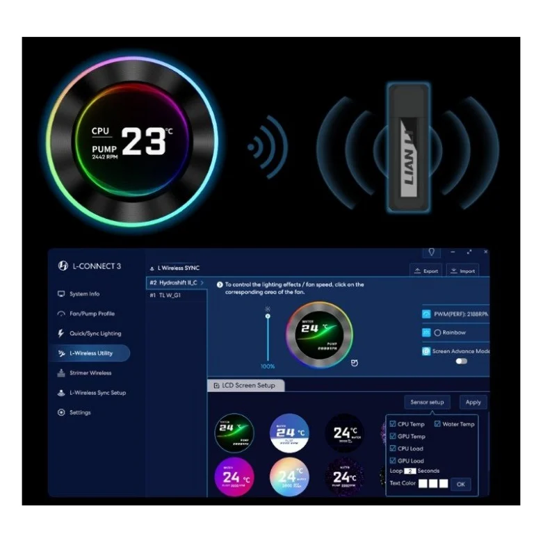 Система рідинного охолодження Lian Li HydroShift II LCD-C 360TL, Black (G89.GHS2LCD36TB.00) — фото 12
