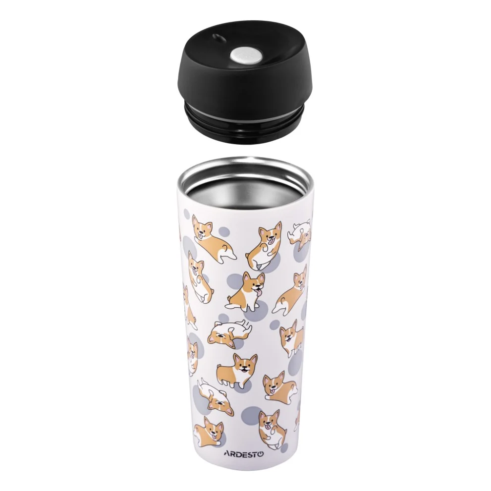Термокружка Ardesto Coffee Time Animals Corgi 450мл, нержавіюча сталь, сірий (AR2645CR) — фото 4