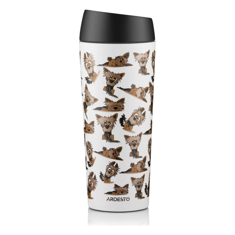Термокружка Ardesto Coffee Time Animals Yorkie 450мл, нержавіюча сталь, сіро-бежевий (AR2645YT) — фото 2