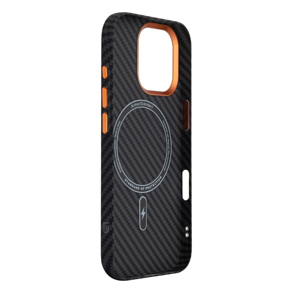 Чохол до мобільного телефона Armorstandart LikeCarbon2 SE MagCase Apple iPhone 17 Black Orange (ARM89160) — фото 4