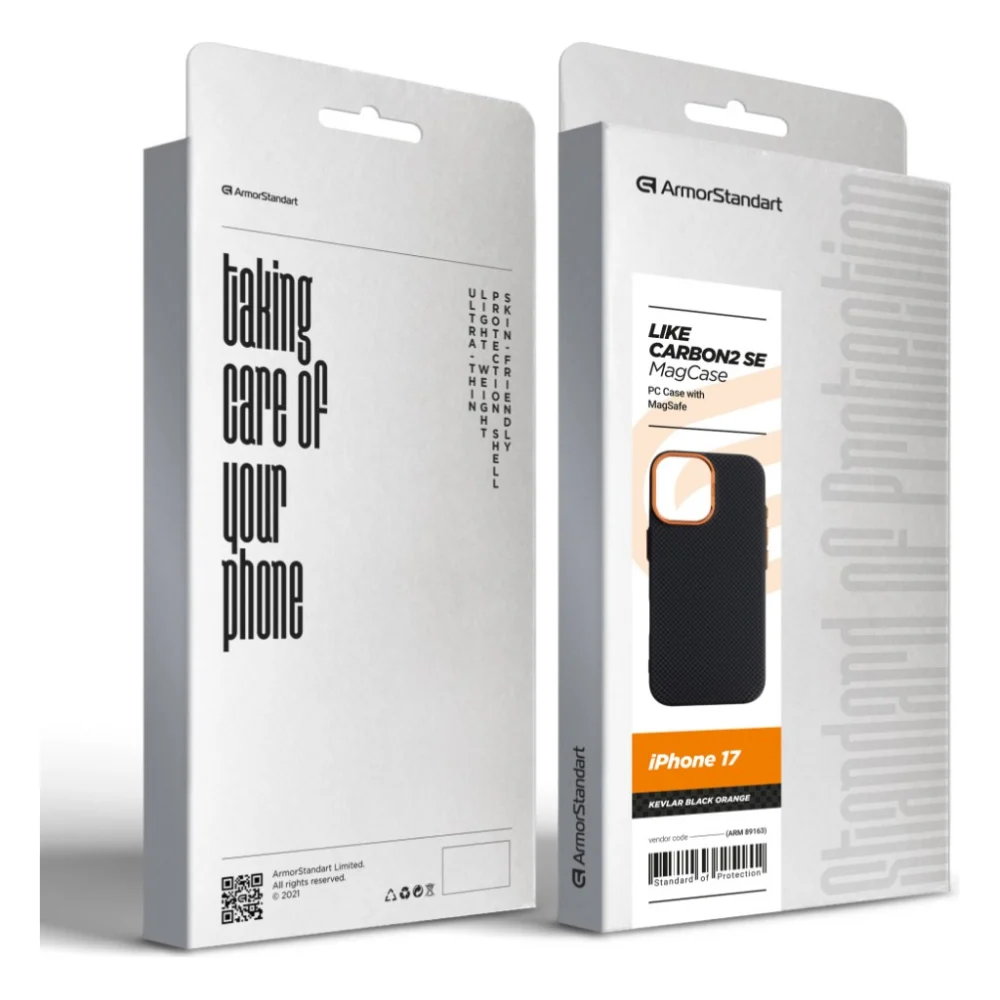 Чохол до мобільного телефона Armorstandart LikeCarbon2 SE MagCase Apple iPhone 17 Kevlar Black Orange (ARM89163) — фото 8