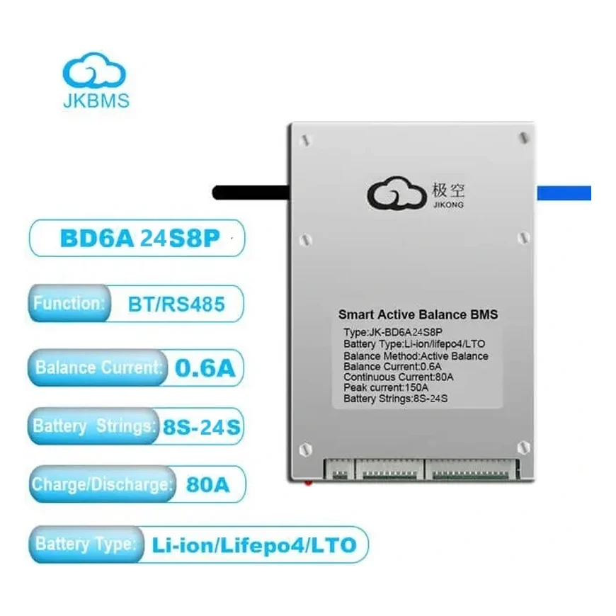 BMS контролер CAN Li-Ion / LiFePo4 / LTO 8S-24S, 80A (JK-BD6A24S8P)