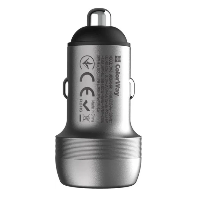 Зарядний пристрій ColorWay USB-C PD35W + USB QC3.0 car adapter (CW-CHA066PD-GR) — фото 2