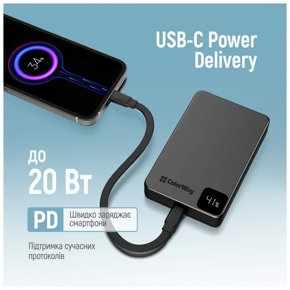 Батарея універсальна ColorWay 10 000 mAh PD/22.5W, 15W MagSafe Black (CW-PB100LPA1BK-WPDD) — фото 10