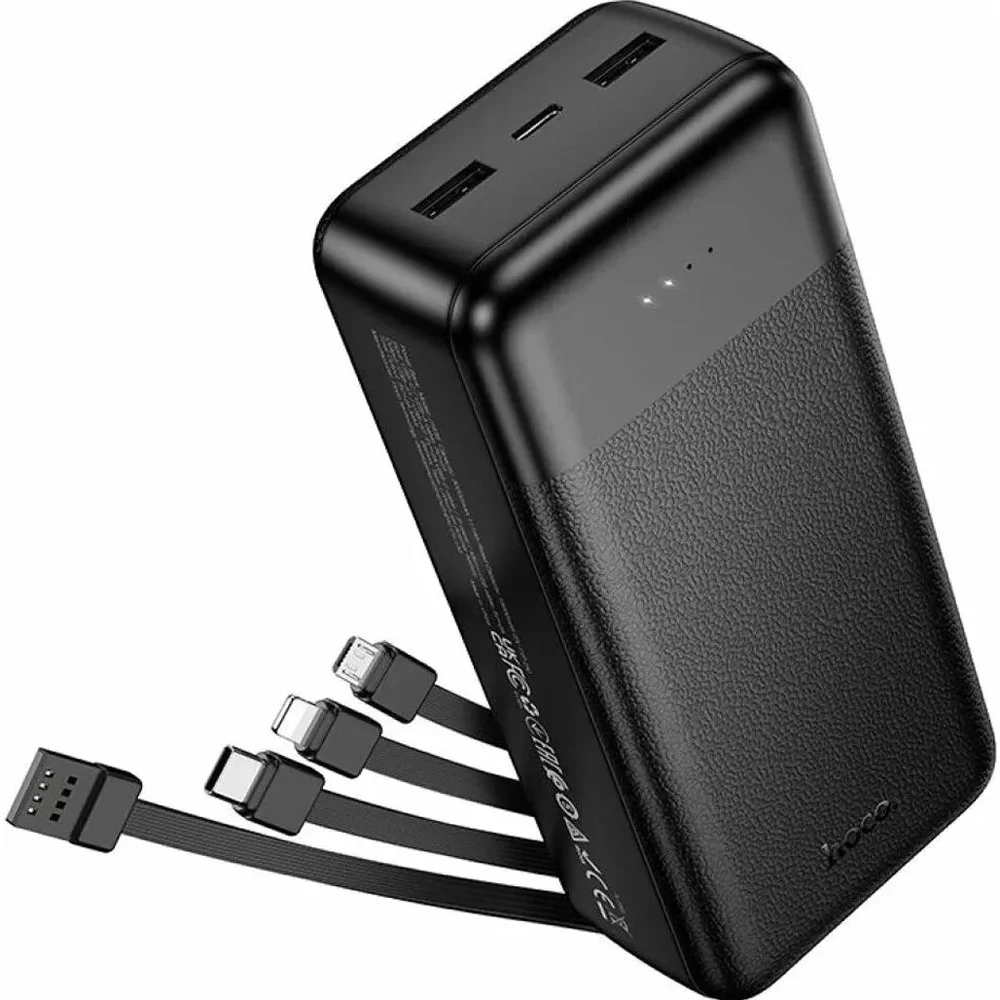 Батарея універсальна Hoco J163B Wonderful power bank with 4 cables 30000mAh Black