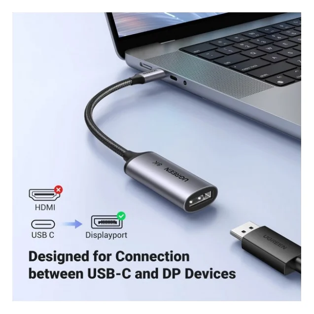 Перехідник USB-C M to DisplayPort F 0.1m 8K60Hz CM654 gray Ugreen (15575) — фото 2