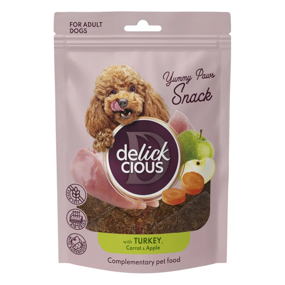 Ласощі для собак Delickcious з індичкою, морквою і яблуком 80 г (4820269147331)