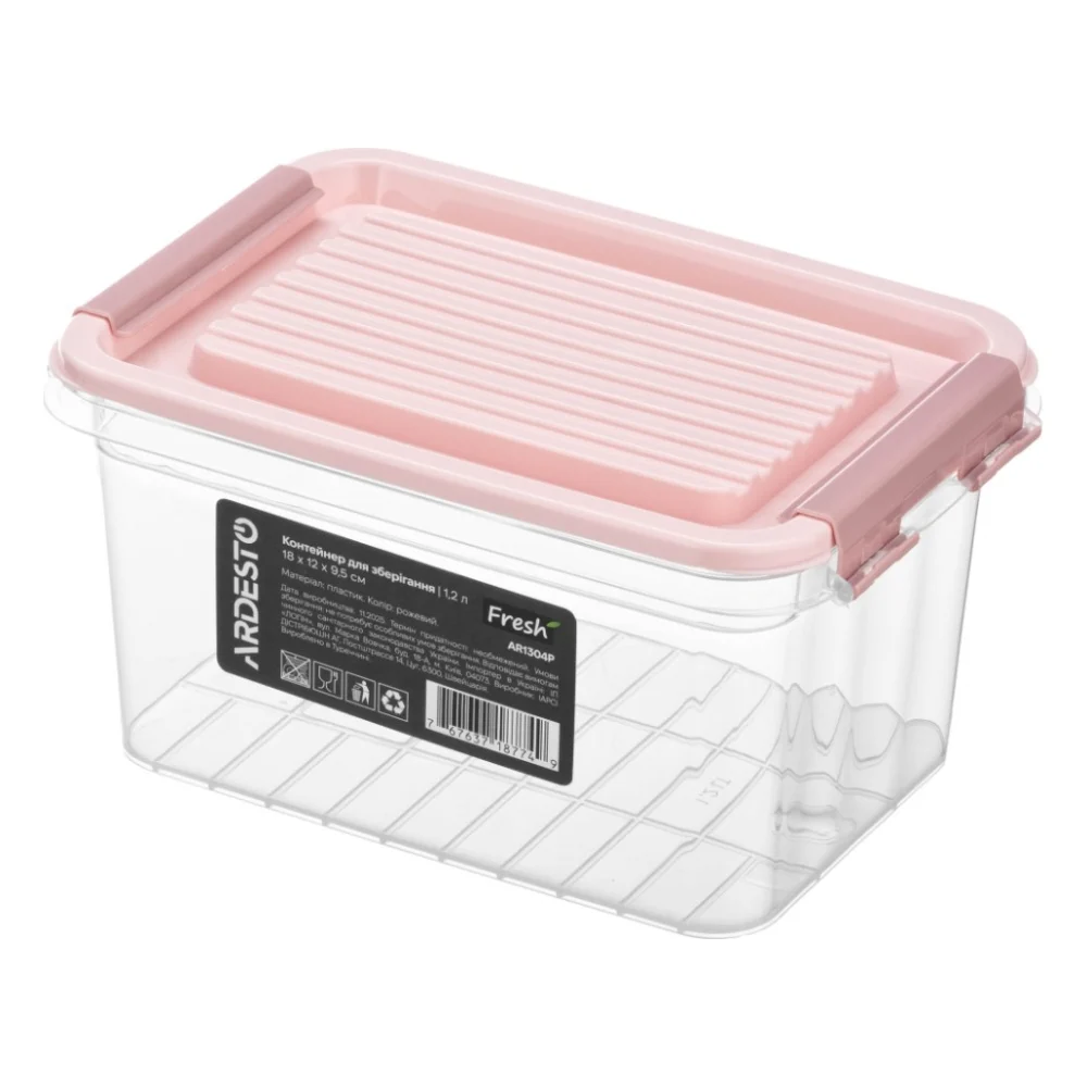 Харчовий контейнер Ardesto Fresh 1.2л, пластик, прямокутна, рожевий (AR1304P)
