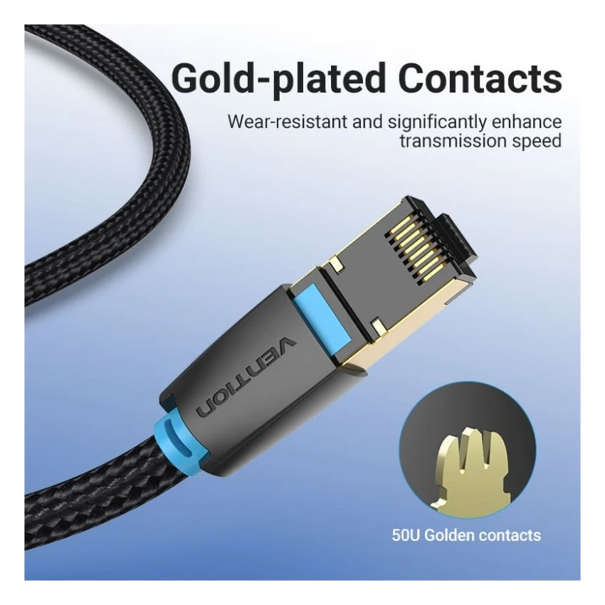 Патч-корд 0.5м, S/FTP cat 8 RJ-45 COPPER black Vention (IKGBD) — фото 7