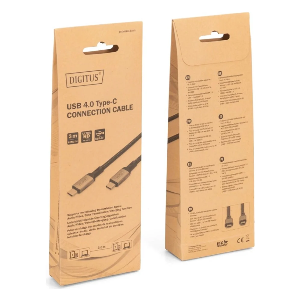 Дата кабель USB-C to USB-C 3.0m USB 4.0 black Digitus (DB-300443-030-S) — фото 3