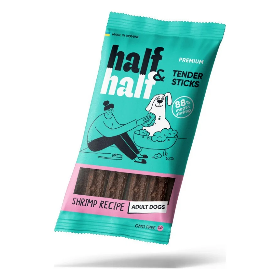 Ласощі для собак Half&Half м'ясні палички з креветкою 100 г (4820261921236)