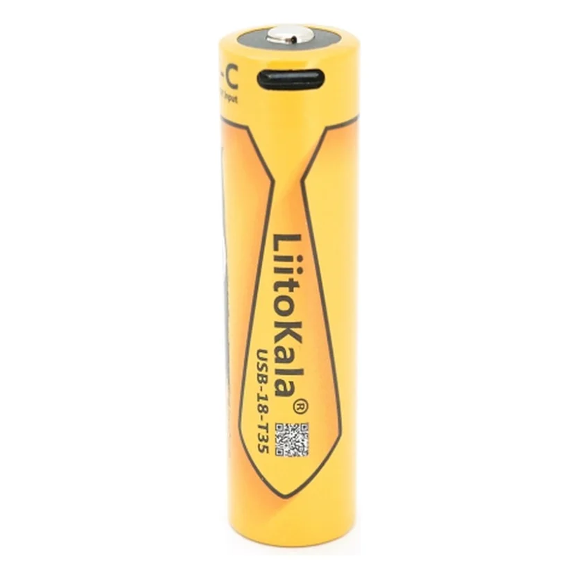 Акумулятор 18650 3500mah (3400-3500mah), 3.7V(2.7-4.2V), Type-C, 72*18.6mm, Yellow Liitokala (USB-18-T35)